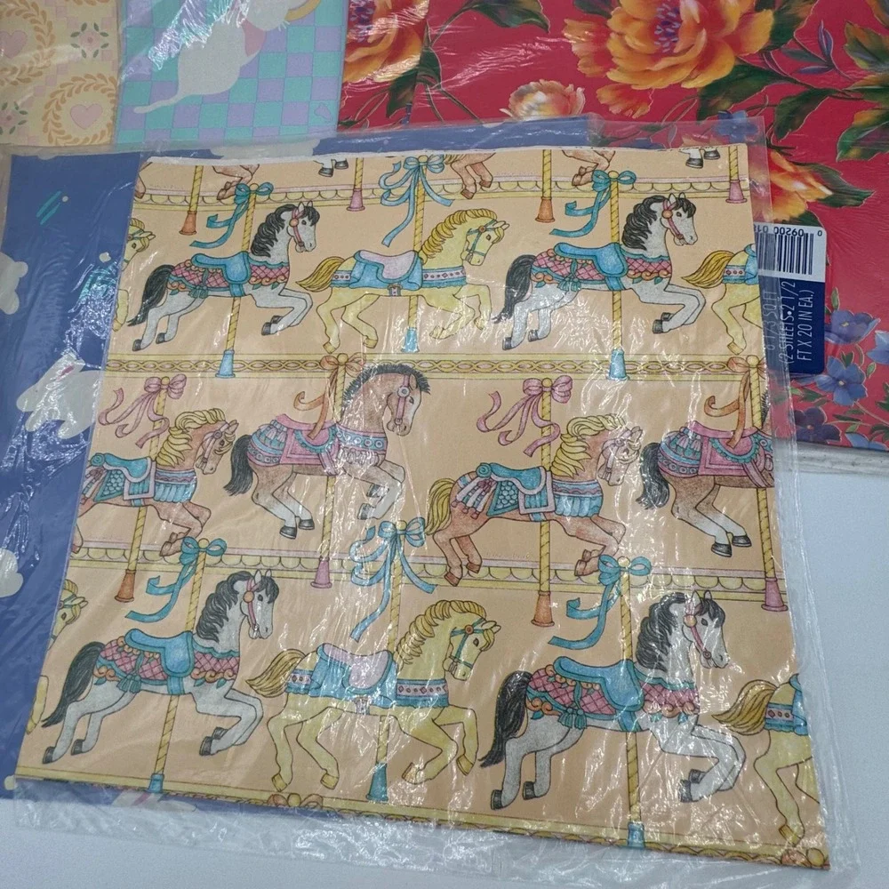Vtg Ambassador Hallmark Gift Wrap Lot 10 Packs Carousel Sheep Cats Floral Star